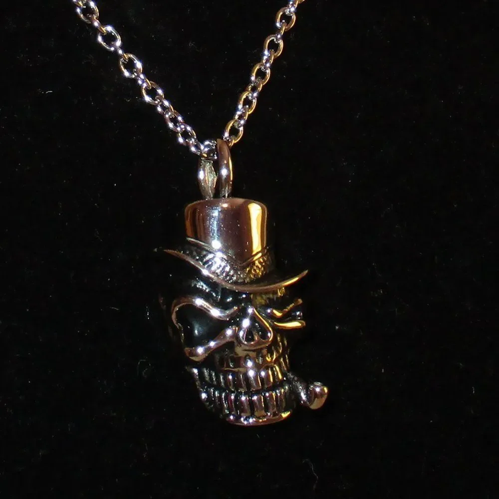 Black Oxidized Skull Pendant Necklace 20 in